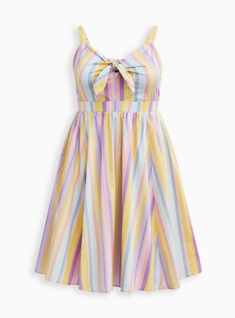 TORRID Pastel Rainbow Stripe Poplin Tie Front Skater Dress Pockets Size 2X 2